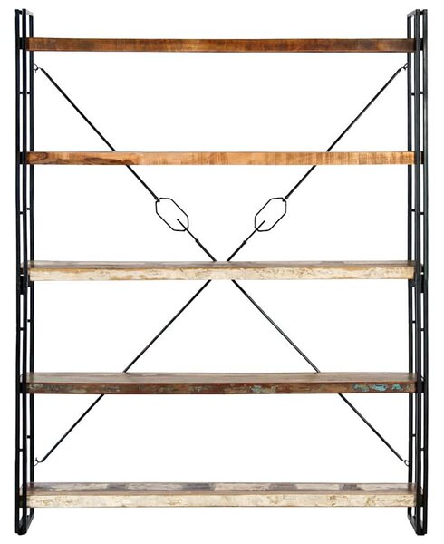 5 szintes tömör újrahasznosított fa könyvespolc 140x30x180 cm