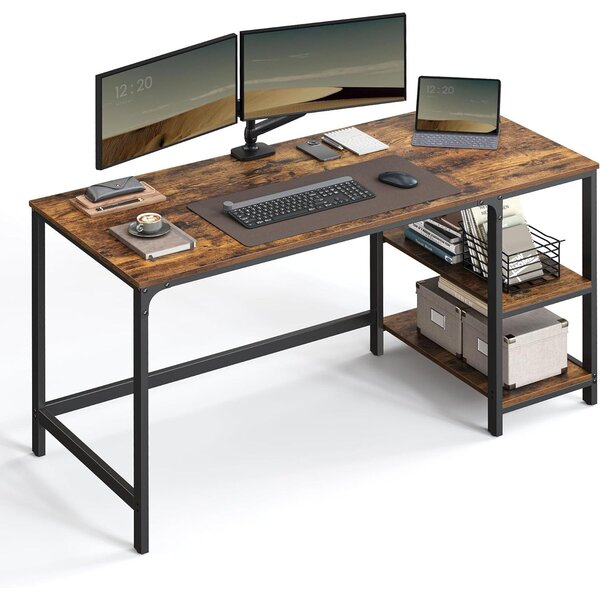 Számítógépesasztal 140x60 cm, Irodai asztal 2 polccal jobb vagy bal oldal, barna- fekete