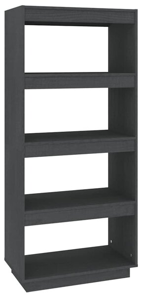 Szürke tömör fenyőfa könyvszekrény/térelválasztó 60x35x135 cm