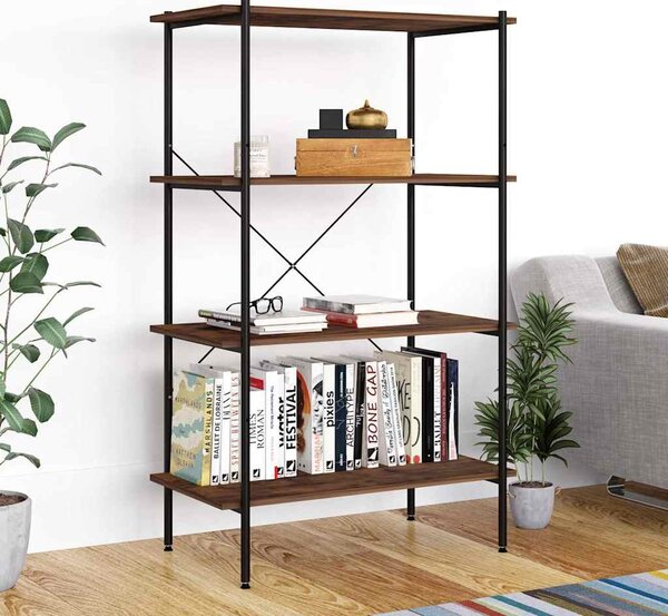 Fekete és sötét faszínű 4 szintes polcrendszer 80 x 40 x 130 cm