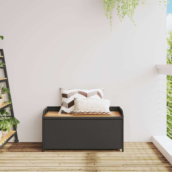 VidaXL fekete polyrattan és akácfa tárolópad 100 x 50 x 52 cm