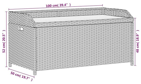 VidaXL fekete polyrattan és akácfa tárolópad 100 x 50 x 52 cm