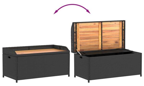 VidaXL fekete polyrattan és akácfa tárolópad 100 x 50 x 52 cm