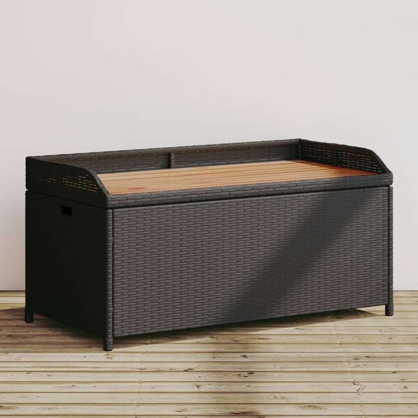 VidaXL fekete polyrattan és akácfa tárolópad 100 x 50 x 52 cm