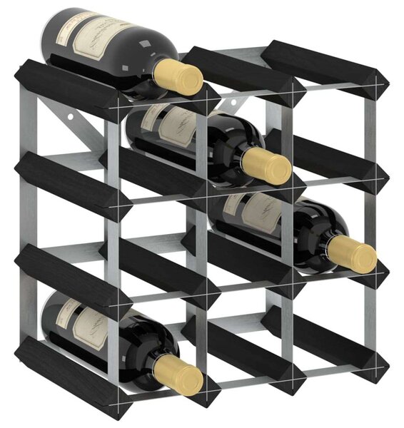 VidaXL fekete tömör fenyőfa bortartó állvány 12 palackhoz