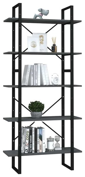 5 szintes szürke szerelt fa könyvszekrény 80 x 30 x 175 cm