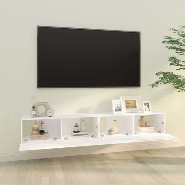 2 db fehér szerelt fa fali TV-szekrény 100 x 30 x 30 cm