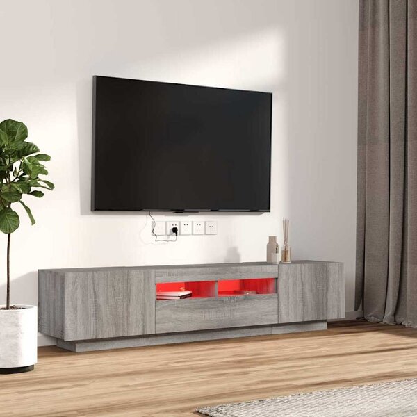 2 részes szürke sonoma színű fa TV-szekrény szett LED-lámpákkal