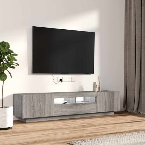 2 részes szürke sonoma színű fa TV-szekrény szett LED-lámpákkal