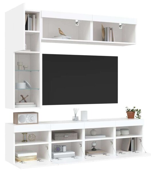 VidaXL Falra Szerelhető LED-es TV Szekrény Szett - 6 részes - Fehér