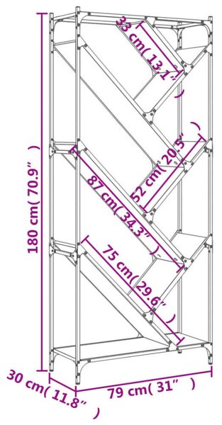 VidaXL sonoma tölgy színű szerelt fa és fém könyvszekrény 79x30x180 cm