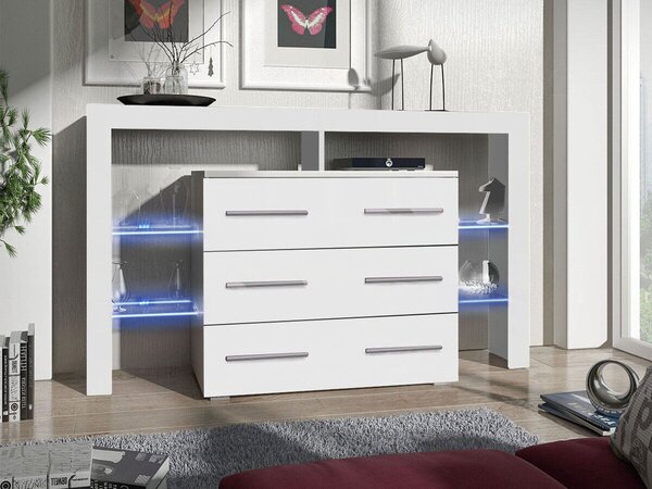 Komód Aestas I, Laminált forgácslap, 101x140x45cm, Fényes fehér, Fehér