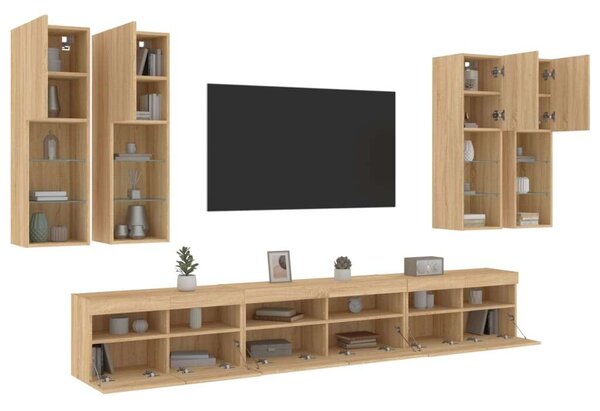 VidaXL Falra Szerelhető TV Szekrény Szett - 7 Rész, Sonoma Tölgy