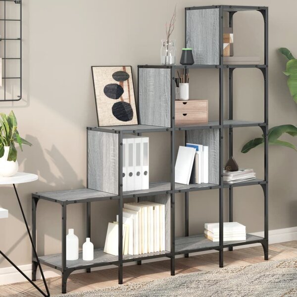 VidaXL szürke sonoma szerelt fa és fém könyvszekrény 122 x 30 x 132 cm