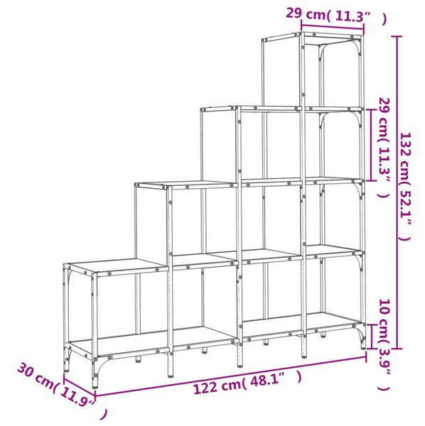 VidaXL szürke sonoma szerelt fa és fém könyvszekrény 122 x 30 x 132 cm