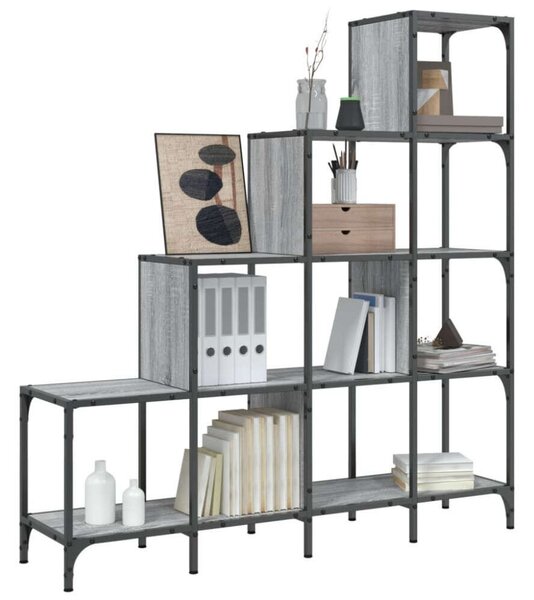 VidaXL szürke sonoma szerelt fa és fém könyvszekrény 122 x 30 x 132 cm