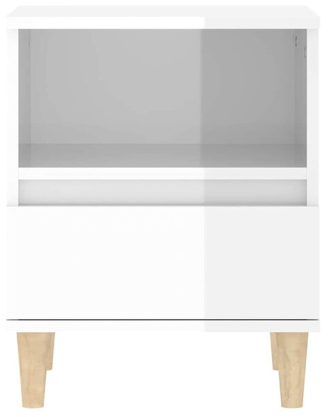 2 db magasfényű fehér éjjeliszekrény 40x35x50 cm