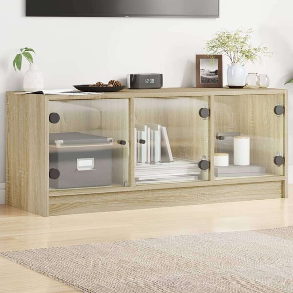 VidaXL sonoma-tölgyszínű TV-szekrény üvegajtókkal 102 x 37 x 42 cm