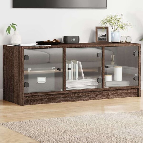 VidaXL barna tölgyszínű TV-szekrény üvegajtókkal 102 x 37 x 42 cm