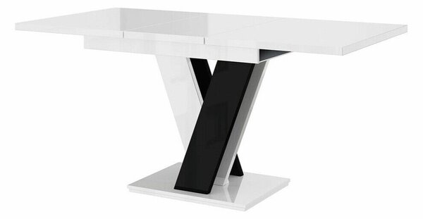 Asztal Goodyear 104, Fényes fekete, Fényes fehér, 76x80x120cm, Hosszabbíthatóság, Laminált forgácslap