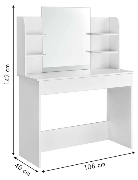ModernHome Elegáns Sminkasztal Tükrössel: Széles Fiókkal, Osztókkal, Oldalsó Polcokkal és LED Világítás Opcióval