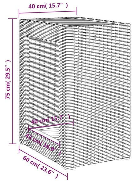 VidaXL Kerti Kisasztal - Polyrattan - Fa - 60x40x75 cm