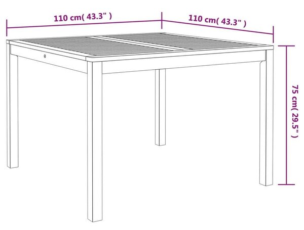 VidaXL tömör akácfa kerti étkezőasztal 110 x 110 x 75 cm