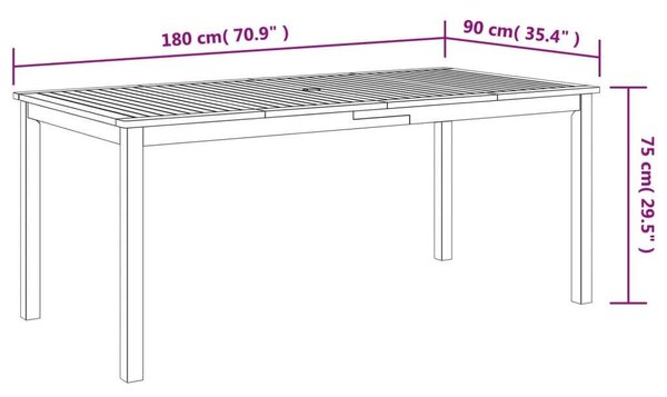 VidaXL Akácfa Kerti Asztal - 180x90 cm