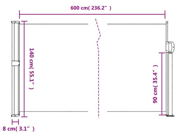 VidaXL kék behúzható oldalsó napellenző 140 x 600 cm
