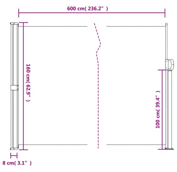 VidaXL antracitszürke behúzható oldalsó napellenző 160 x 600 cm