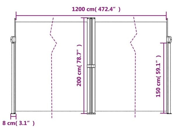 VidaXL barna behúzható oldalsó napellenző 200 x 600 cm