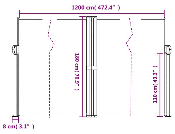 VidaXL antracitszürke behúzható oldalsó napellenző 180 x 600 cm