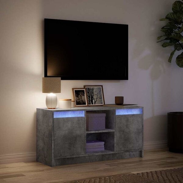 Betonszürke szerelt fa TV-szekrény LED-ekkel 100 x 34 x 50 cm