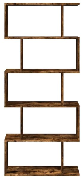 5 szintes füstös tölgy fa elválasztó könyvespolc 70x24x161 cm