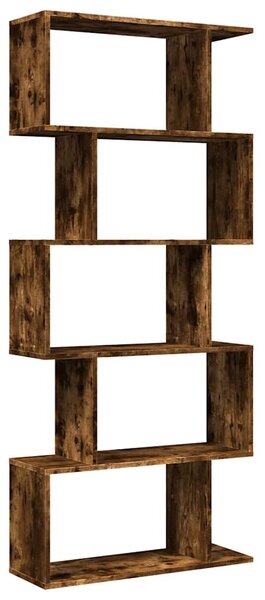 5 szintes füstös tölgy fa elválasztó könyvespolc 70x24x161 cm