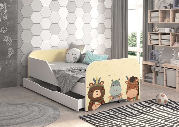 MIKI gyerekágy 140x70cm matraccal és ágyneműtartóval - Boho Szafari
