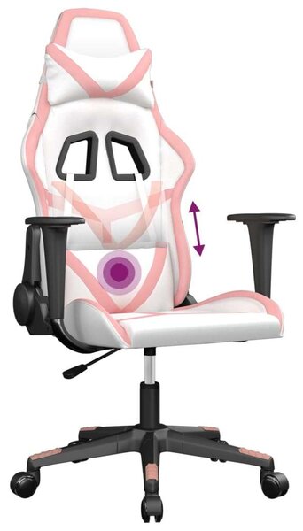 Gamer Szék - Masszázs Funkció - Fehér/Rózsaszín