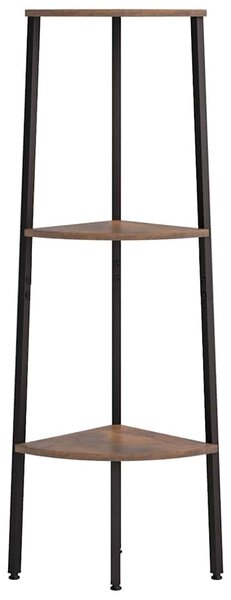 3 szintes sötétbarna és fekete sarokpolc 45,5 x 31,5 x 120 cm