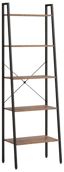 5 szintes sötétbarna és fekete állópolc 56 x 35 x 174 cm