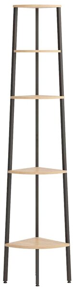 5 szintes világosbarna és fekete sarokpolc 45,5 x 31,5 x 180 cm