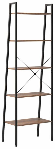 5 szintes sötétbarna és fekete állópolc 56 x 35 x 174 cm