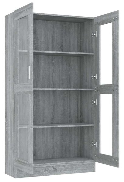 Szürke sonoma színű szerelt fa vitrinszekrény 82,5x30,5x150 cm