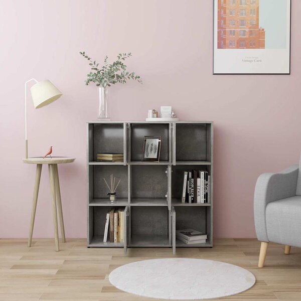Betonszürke szerelt fa könyvszekrény 90 x 30 x 90 cm