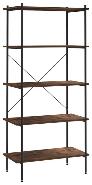 Fekete és sötét faszínű 4 szintes polcrendszer 80 x 40 x 163 cm