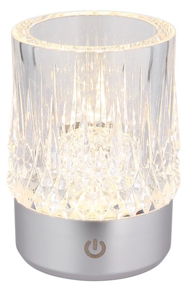 LIZZY akkumulátoros LED asztali lámpa, ezüst, Ø7,8 cm, 1W, 95 lm, 3000 K