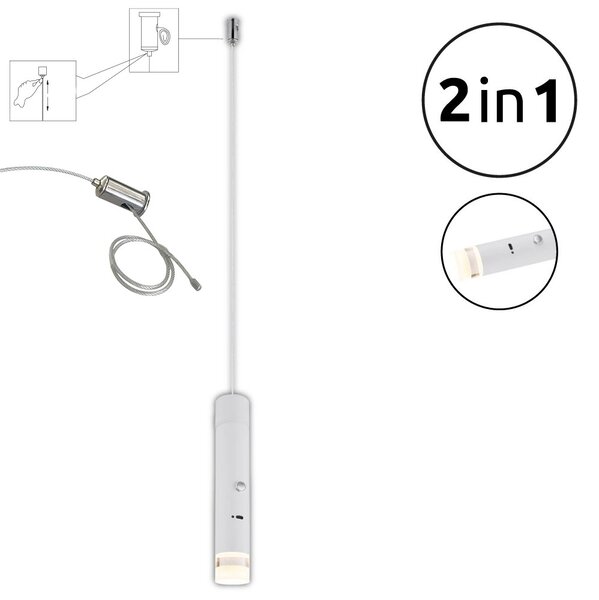 PELO LED függőlámpa, matt fehér, Ø3,8 cm, 2W, 60 lm, 3000 K