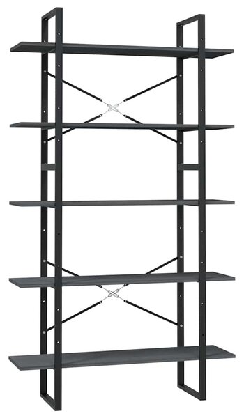 Ötszintes szürke fenyőfa könyvszekrény 100 x 30 x 175 cm
