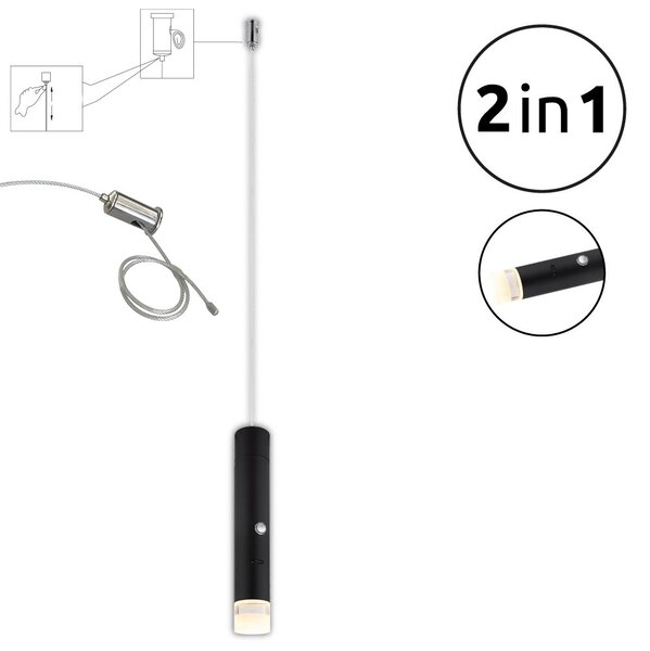 PELO LED függőlámpa, matt fekete, Ø3,8 cm, 2W, 60 lm, 3000 K