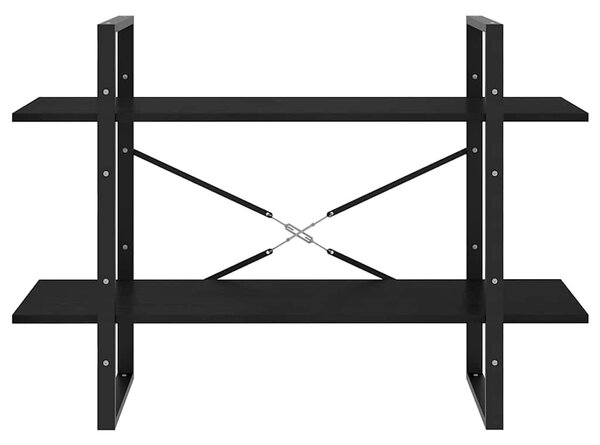 2-szintes fekete tömör fenyőfa könyvszekrény 100 x 30 x 70 cm