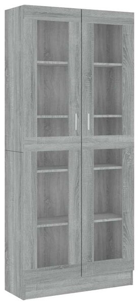 Szürke sonoma szerelt fa vitrinszekrény 82,5x30,5x185 cm